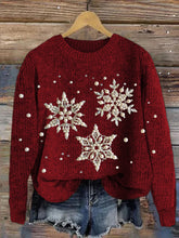 Load image into Gallery viewer, Snowflakes Pearls Jewelry Art Cozy Knit Sweater