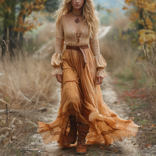 Load image into Gallery viewer, Women's Retro V-neck Country Pastoral Linen Style Long-sleeve Casual Maxi Long Dress