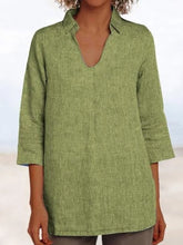 Load image into Gallery viewer, Ladies V-Neck Loose Casual Cotton Linen Shirt
