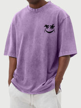 Load image into Gallery viewer, Men's Vintage Wash Smiley Coconut Tree Print Short Sleeve T-Shirt