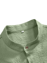 Load image into Gallery viewer, Men's summer stand collar cotton and linen solid color pleated texture comfortable short-sleeved shirt