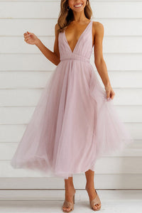 Feeling Romantic V Neck Tulle Midi Dress