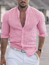Load image into Gallery viewer, Men's Linen Shirt Shirt Summer Shirt Beach Shirt Collar Long Sleeve