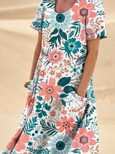 Load image into Gallery viewer, Women's Elegant Flowers Art Print Casual Linen Pocket Dress