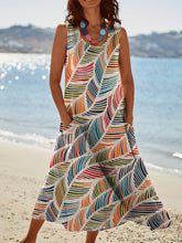 Load image into Gallery viewer, Colourful Leaf Print Womens Pocket Pinafore Linen Dress