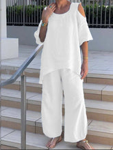Load image into Gallery viewer, Fashion Round Neck Cotton Linen Short Sleeve Pants Set