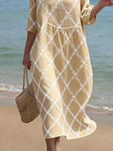 Load image into Gallery viewer, Women's Casual  Round Neck Mid Sleeve Print Cotton and Linen Dress