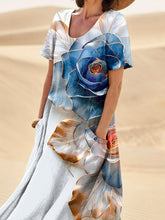 Load image into Gallery viewer, Glass Rose Art Printed Women's Linen Pocket Dress