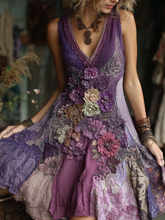Load image into Gallery viewer, Women's Vintage Floral Splicing Cotton And Linen Tank Dress