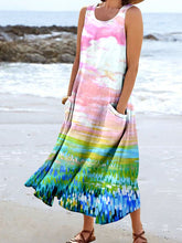 Load image into Gallery viewer, Women's Coastal Abstract Landscape Art Print Pocket Casual Resort Comfort Maxi Dress
