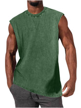 Load image into Gallery viewer, Men's 100% Cotton Washed And Distressed Vintage Round Neck Sleeveless Sports Tank Top