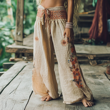 Load image into Gallery viewer, Bohemian Holiday Style Retro Linen Floral Ethnic Totem Print Casual Pants