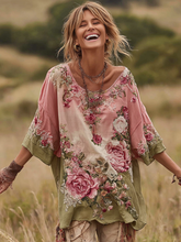 Load image into Gallery viewer, Vintage Pink Roses Pattern Art Linen Tunic
