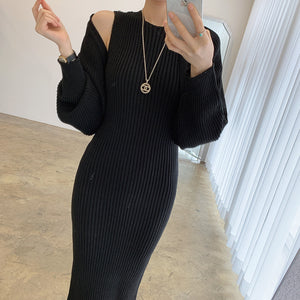 Temperament Round Neck Knitted Dress Two-Piece Set