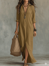 Load image into Gallery viewer, Black Button-Front Bohemian Shirt Maxi Dress