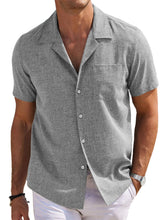 Load image into Gallery viewer, Men's Cuban Collar Cotton And Linen Pocket Basic Casual Shirt