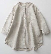 Load image into Gallery viewer, Casual Linen Stand Collar Three-quarter Sleeve Loose Shirt