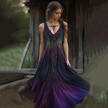 Load image into Gallery viewer, Viking Celtic Art Gradient Linen Tank Dress