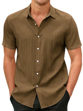 Load image into Gallery viewer, Men's Cotton And Linen Striped Jacquard Casual Loose Short-sleeved Shirt