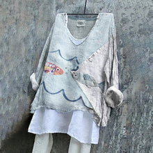 Load image into Gallery viewer, Vintage Patchwork Fish Embroidery Art Linen Blend Blouse