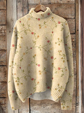 Load image into Gallery viewer, Retro Lovely Floral Art Print Knit Turtleneck Pullover Sweater
