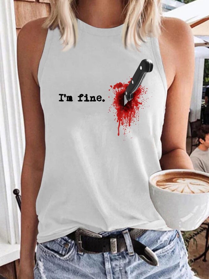 I'm Fine Print Sleeveless Tank Top