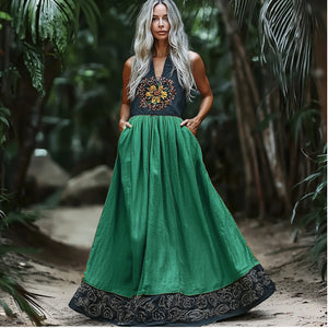 Women's Bohemian Elegant Sleeveless A-Line Linen Maxi Dress