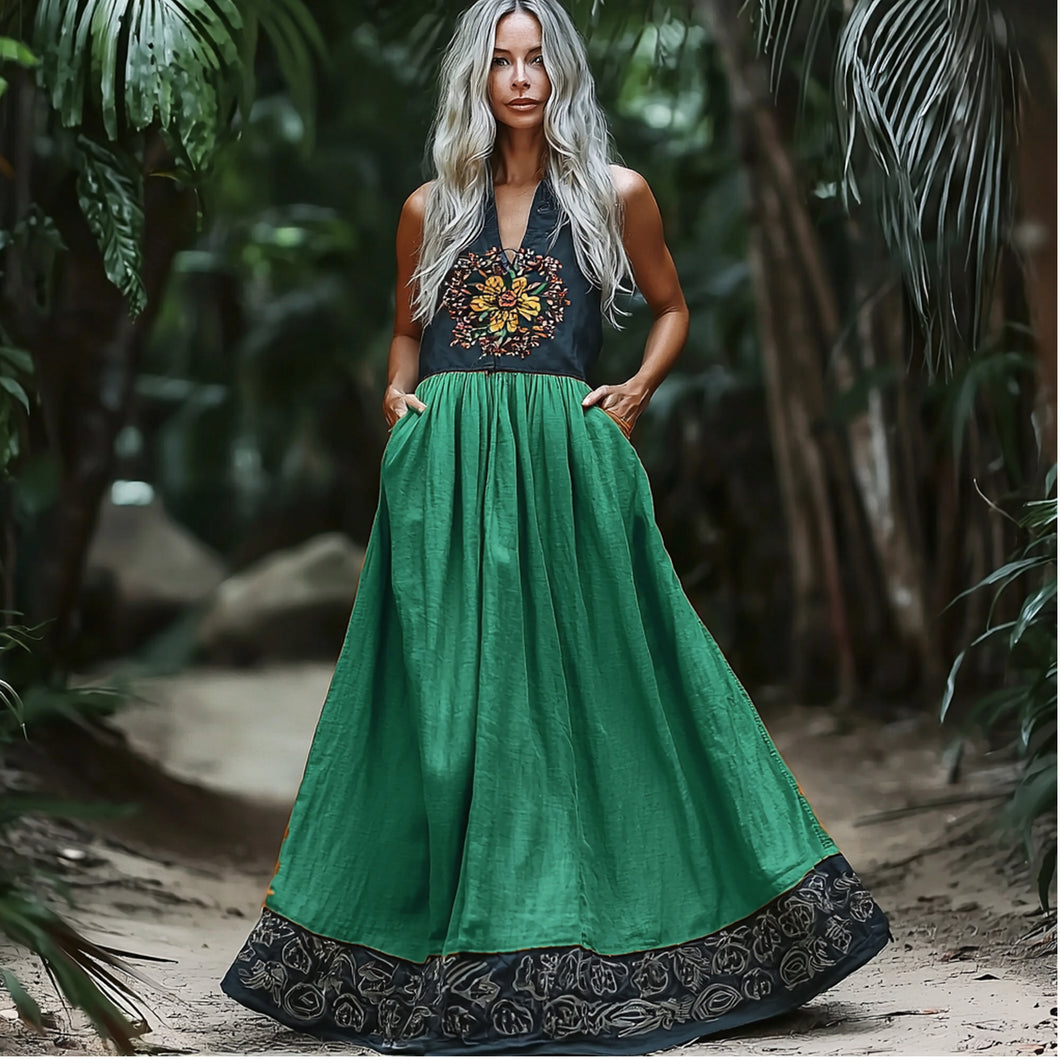 Women's Bohemian Elegant Sleeveless A-Line Linen Maxi Dress