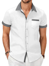 Load image into Gallery viewer, Men's summer cotton and linen houndstooth solid color short-sleeved shirt
