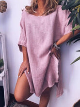 Load image into Gallery viewer, Women's Casual Slit Cotton And Linen Dress