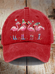 Unisex Distressed Washed Cotton Christmas Flamingo Hot Spot Hat