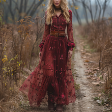 Load image into Gallery viewer, Women's Vintage V-neck Floral Bohemian Pastoral Style Long-sleeved Maxi Long Dress