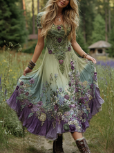 Load image into Gallery viewer, Classy Gradient Purple Lavender And Floral Embroidered Linen Maxi Dress
