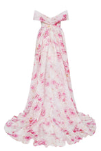 Load image into Gallery viewer, Evening Gown Pink Floral Print Off The Shoulder Slit Maxi Dress