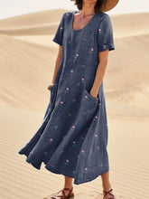 Load image into Gallery viewer, Small Meadows Floral Repeat Pattern Printed Women's Linen Pocket Dress