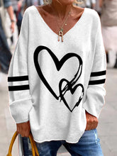 Load image into Gallery viewer, Women's Valentine's Day Heart Pattern Printed Casual V-Neck Long Sleeve T-Shirt