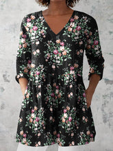 Load image into Gallery viewer, Women's Retro Floral Art Print Casual Cotton And Linen V-neck Top