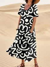 Load image into Gallery viewer, Random Doodle Repeat Pattern Printed Women's Linen Pocket Dress