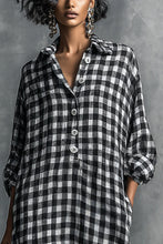Load image into Gallery viewer, Women's Casual Black And White Checkered Shirt-style Long Dress