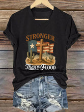Load image into Gallery viewer, 🙏💔praying For Texas.🙏v-neck Retro Texas Strong Stronger Than The Flood Faith Cross Print T-shirt