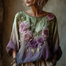 Load image into Gallery viewer, Vintage Roses Fiber Art Gradient Flowy Linen Tunic