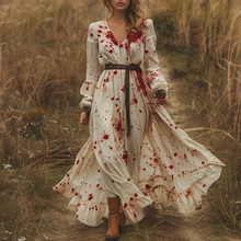 Load image into Gallery viewer, Women's Retro V-neck Pastoral Halloween Party Style Long-sleeve Maxi Long Dress