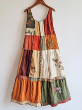 Load image into Gallery viewer, Vintage Floral Embroidered Patchwork Linen Blend Dress a75b