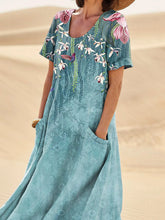 Load image into Gallery viewer, Upper Body Spring Floral Detail Art Printed Women's Linen Pocket Dress