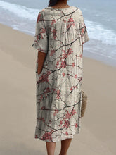 Load image into Gallery viewer, Women's Plum Blossom Print Pocket Linen Dress