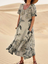 Load image into Gallery viewer, Women's Retro Elegant Floral Art Print Casual Linen Pocket Dress