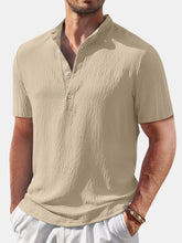 Load image into Gallery viewer, Men's Casual Solid Color Comfortable Cotton And Linen Stand Collar Short-sleeved Shirt