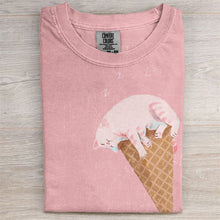Load image into Gallery viewer, Funny Sleeping Cat Ice Cream Cone Washed T Shirt