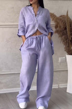 Load image into Gallery viewer, Casual solid color cotton and linen pants two-piece set