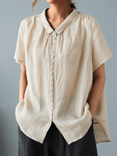 Load image into Gallery viewer, Ladies Casual Cotton And Linen Shirt With Lapel Button Design